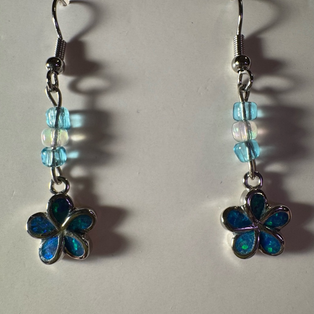 Silver and Blue Butterfly Dangle Earrings - Picture 2 of 3